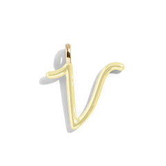 Custom Butter Yellow Enamel Script Letter Charm - V