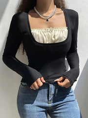 Square Collar Lace Crop Top