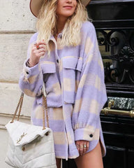 Single-Breasted Plaid Loose Coat