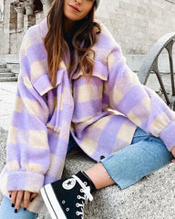 Single-Breasted Plaid Loose Coat