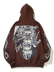Men'S Skull Bones Pattern Zip Hoodie