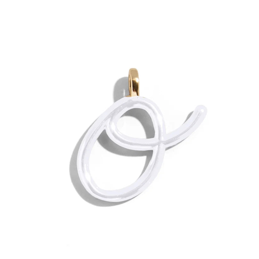 Custom Pure White Enamel Script Letter Charm - O