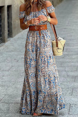 Elegant Floral With Belt Off The Shoulder A Line Dresses