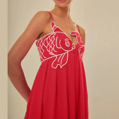 Red Fish Print Maxi Dress