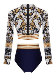 Cutout Floral Long Sleeve One Piece Swimsuit