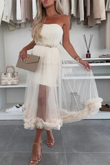 Casual Solid Color Without Belt Mesh Strapless Mesh Dresses(No Belt)