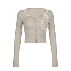 Pydshop 2024 Fashion Woman Tops Y2K Style Sweet Slim Floral Ruffles Buttons V Neck Top