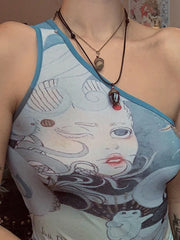 Reversible One Shoulder Cropped Tank Top