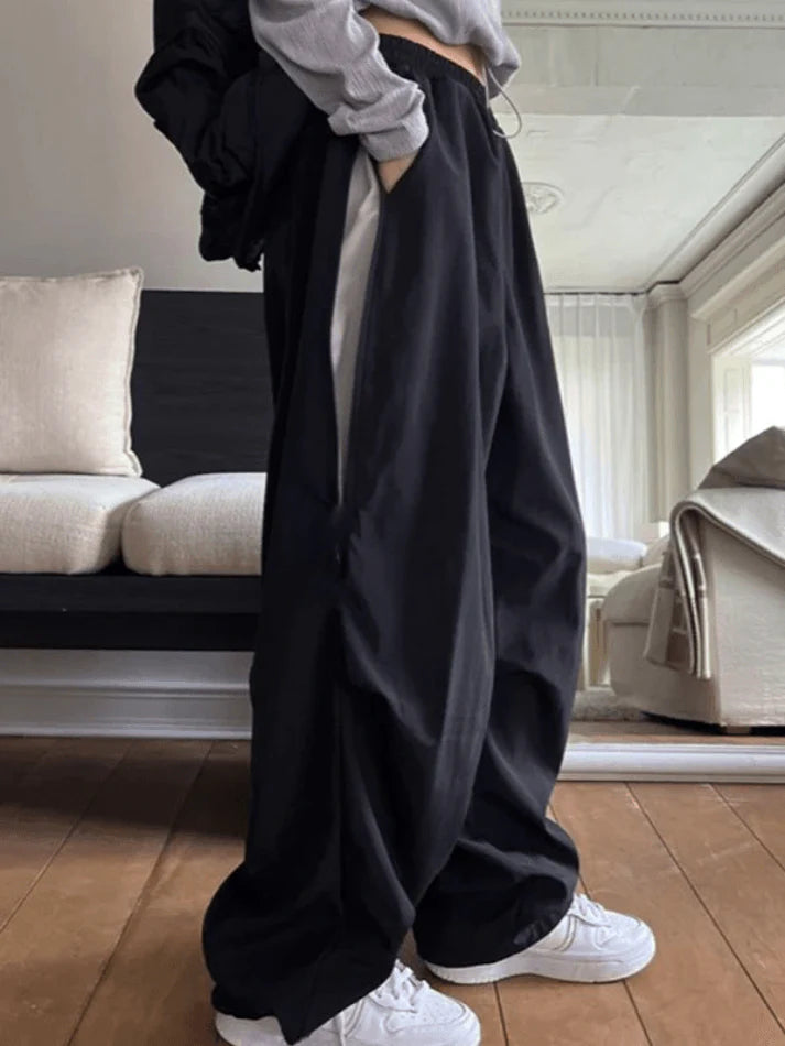 Zip Fly Wide Leg Parachute Pants