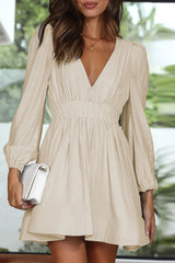 Casual Solid Fold V Neck Pleated Dresses