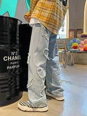 Men'S Heart Patched Straight Leg Jeans