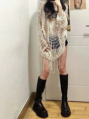 Expose Hooded Crochet Open Knit Top