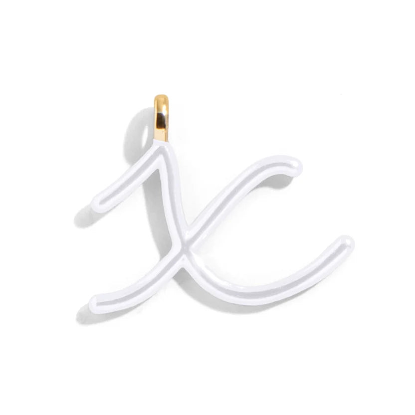 Custom Pure White Enamel Script Letter Charm - X