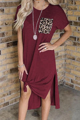 Casual Leopard Split Joint O Neck Straight Dresses(4 Colors)