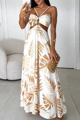Sexy Casual Print Backless Spaghetti Strap Long Dresses