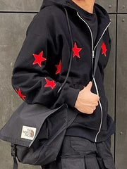Men'S Patch Star Zip Up Hoodie