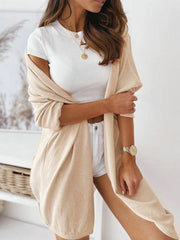 Solid Color Mid-Length Cardigan