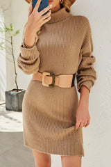 Casual Solid Split Joint Without Belt Turtleneck Dresses Sweater