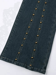 Vintage Stud Paneled Low-Rise Bootcut Jeans