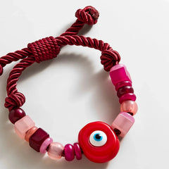 Bright Eyed Beaded Bracelet - Red
