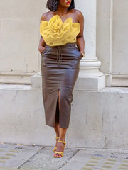 Pu Slit Lace-Up Skirt