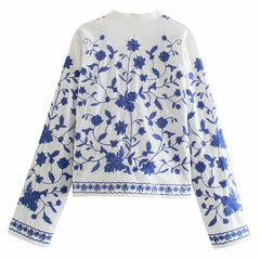 Etro Floral Embroidered Long Sleeve Cotton-Blend Blouse - White