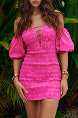Sexy Celebrities Solid Hollowed Out Fold Off The Shoulder Wrapped Skirt Dresses