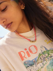 Bubble Letter Custom Paracord Necklace - Red/White
