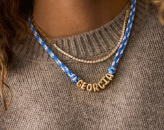 Bubble Letter Custom Paracord Necklace - Blue/White