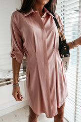 Casual Solid Buckle Fold Turndown Collar Shirt Dress Dresses(3 Colors)
