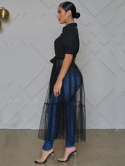 Turn-Down Collar Mesh Tops