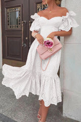 Fashion Street Solid Patchwork Off The Shoulder Princess Dresses