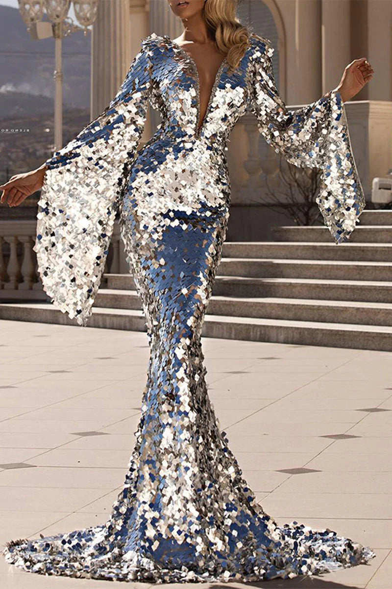 Sexy Formal Solid Patchwork V Neck Wrapped Skirt Dresses