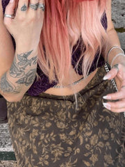 Vintage Floral Print Midi Skirt
