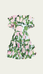 Floral-Print Ruffle Mini Dress In Olive