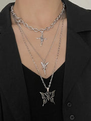 3Pcs Floral Fairy Butterfly Charm Necklace Set