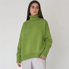 High Low Turtleneck Long Sleeve Sweater - Olive