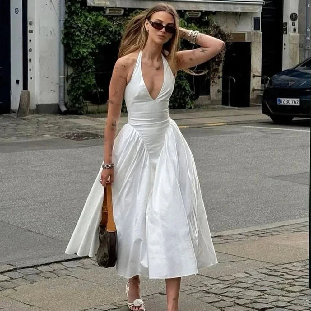 Deep V Sexy Slim Fit Backless Halter Dress