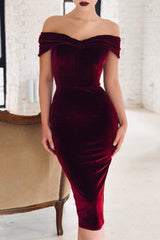Sexy Solid Fold Off The Shoulder One Step Skirt Dresses