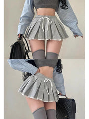 Jennie Style Drawstring Lace-Trimmed Mini Skirt
