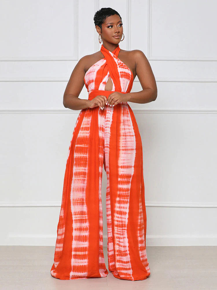 Halter Printed Wide Leg Jumpsuit