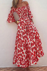 Elegant Floral Pocket Fold Off The Shoulder A Line Dresses