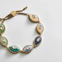Bright Eye Semi-Precious Bracelet - Gold/Blue