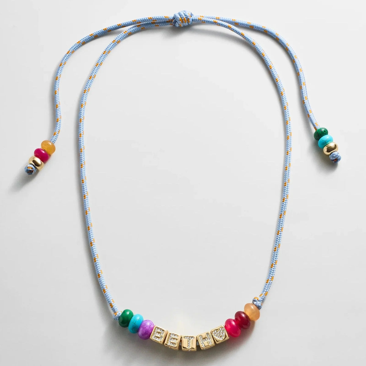 Custom Block Letter Semi-Precious Paracord Necklace - Light Blue