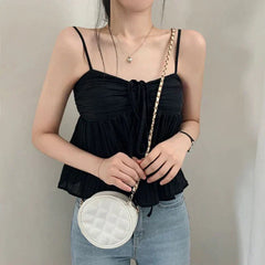 Pydshop 2024 Fashion Woman Tops Y2K Style Strap Drawstring Fold Backless Crop Top