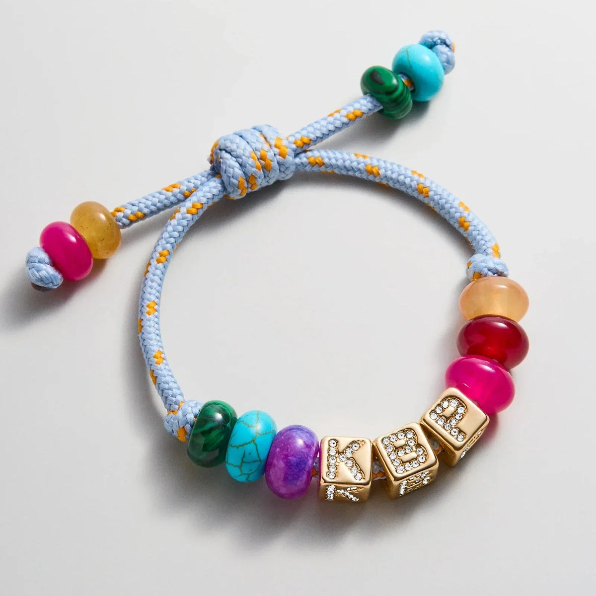 Custom Block Letter Semi-Precious Paracord Bracelet - Light Blue