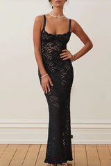 Sexy Solid Lace See-Through Square Collar Wrapped Skirt Dresses