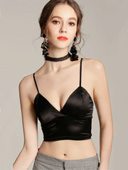 2023 Pydshop    Satin Crop Tops Women Short Solid   Ladies Vest Tops Fashion Streetwear Tank Top Tube Female Black White Party Club