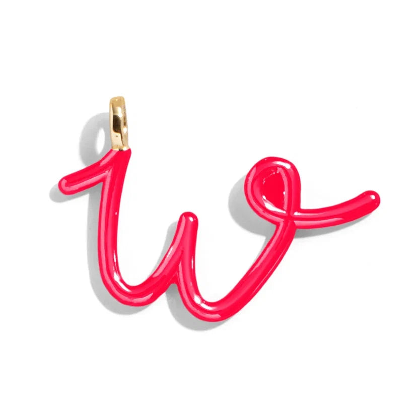Custom Cherry Red Enamel Script Letter Charm - W