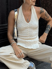 Halter Cable Knit Tank Top